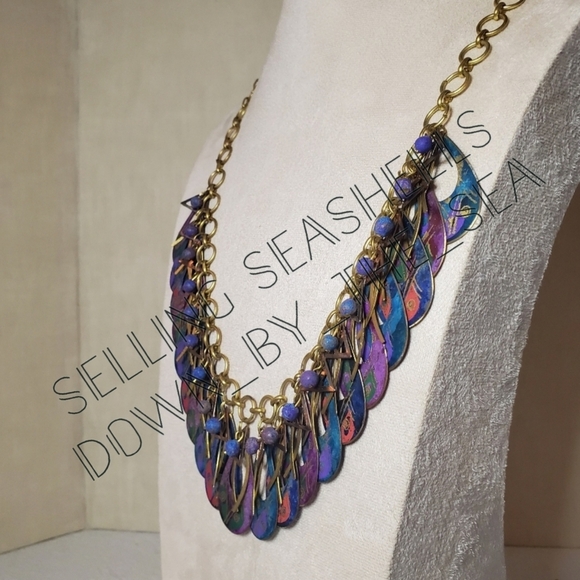 Vintage Jody Coyote Mixed Metal and Paint Peacock Necklace and Earring Set - Picture 3 of 14